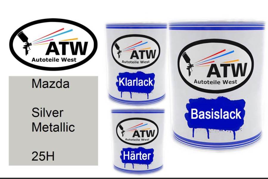 Mazda, Silver Metallic, 25H: 1L Lackdose + 1L Klarlack + 500ml Härter - Set, von ATW Autoteile West.